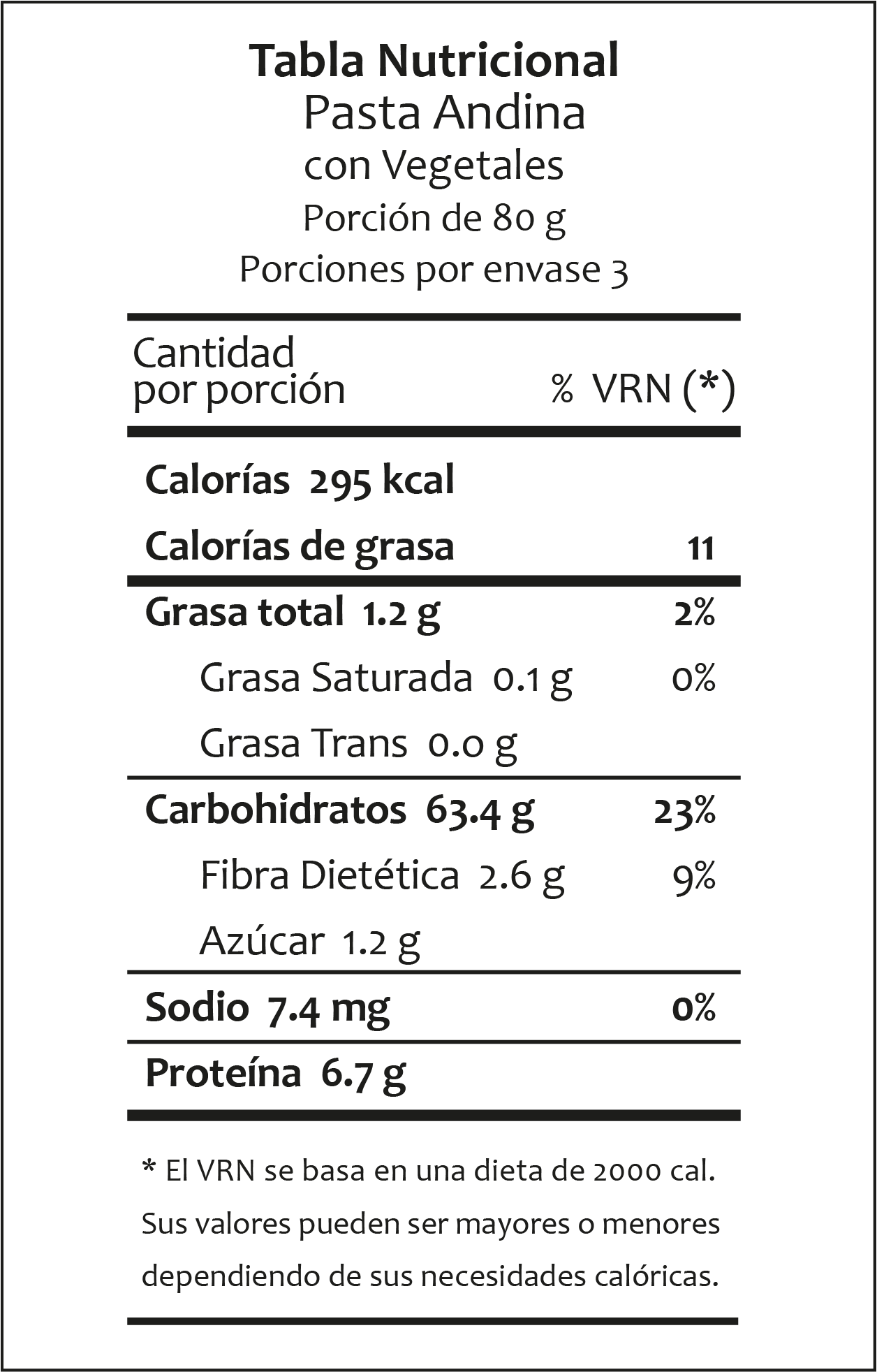 Pasta Andina con vegetales